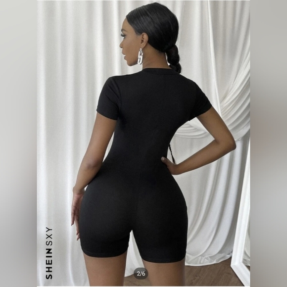 SHEIN SXY contrast mesh tape detailing zipper detail rompers without bag - NEW - Picture 4 of 4